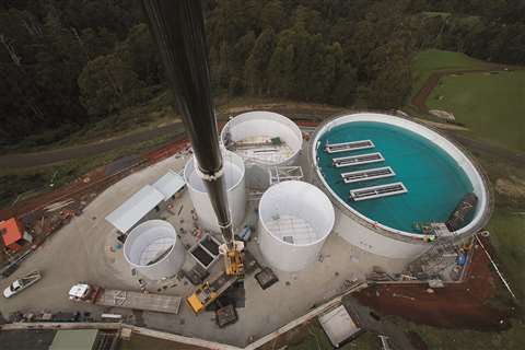 A crane view of the construction of the water treatment plant in burnie, tasmania