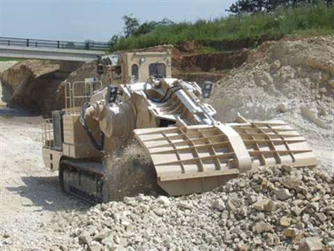 A Tesmec TRS1150 Rock Hawg in action at Lafarge's Whitwell quarry in the UK.