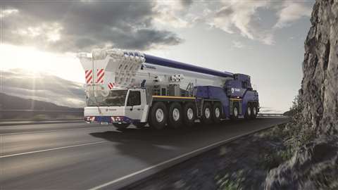 The distinctive Triple Boom design of Tadano’s 600 tonne capacity ATF 600G-8 wheeled mobile telescop