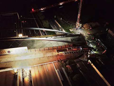 Schmidbauer used four modules of SPMT to move the 1,500 tonne bridge 150 metres along the A8 motorway