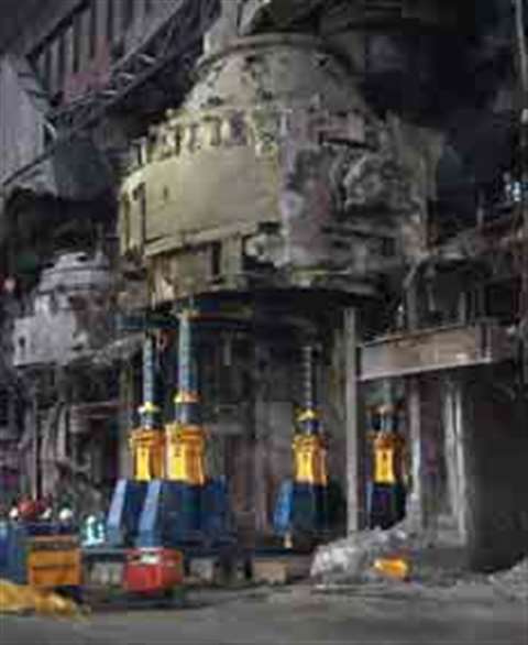 One of the three inverter pots moved by Ainscough Engineering Services is taken from its housing in 