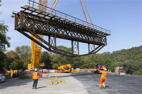 The understructure of the old bridge had to be cut off before it could be landed