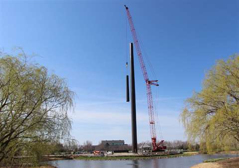 The flag pole is made up of six sections, the heaviest of which weighs 59 tons (53 tonnes)