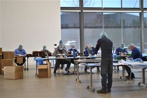 Genie Team Members Making Face Coverings in HUB