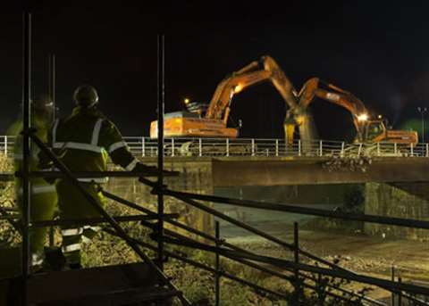 Tyne Tees Demolition's Doosan excavators carry out their night bridge demolition