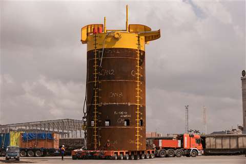 MONPE Ventures moving a 125 tonne suction pile on Faymonville axle lines