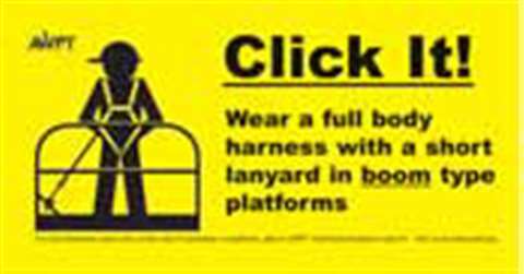 Thousands of “Click It” stickers have been printed in six languages to remind operators to wear a ha