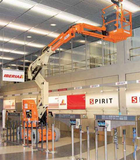 A JLG E300AJL at Chicago's O'Hare airport proving that boom lifts are sometimes the best option for 