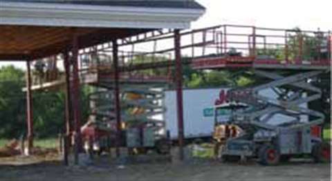 Workers should never leave the Workers should never leave the lift. This picture shows how a scaffol