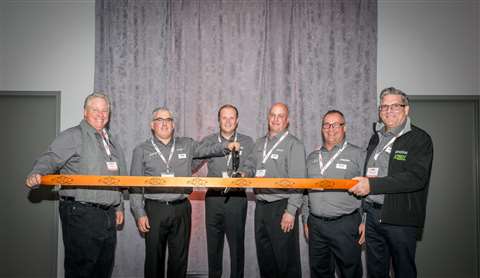 The ribbon cutting. from left don schulz, rhett nickerson, matthew elvin, patrick toner, tom bell and robby hagan