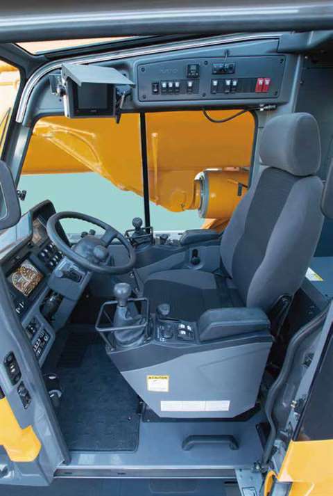 Inside the operator cabin of the new Kato SR-500LX rough terrain crane