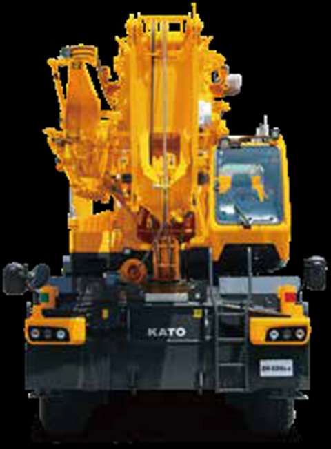 The Kato SR-500LX is 2.9 metres wide, front view, yellow crane