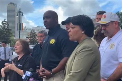 Mayor Latoya Cantrell with First Responders Hard Rock Hotel Press Conference
