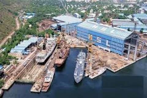 Aerial view of an HSL Hindustan Shipyard Limited yard