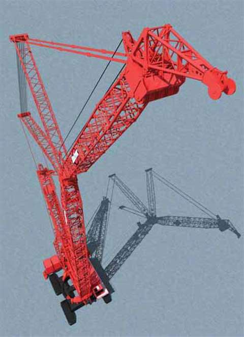 Four crawler tracks, above, and the Variable Position Counterweight, right, are primary features of 