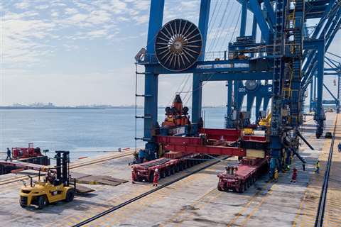 Mammoet crews relocating shipping container cranes in Mexico