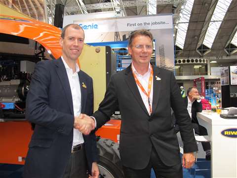 Norty Turner, CEO of Riwal, left, with Karel Huijser, general manager and vice president of JLG Euro