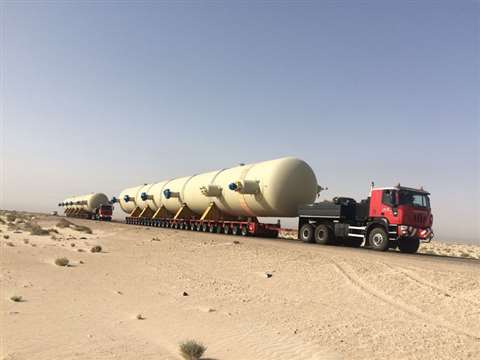 The tanks were moved using 2 x 24 axle lines of conventional trailers
