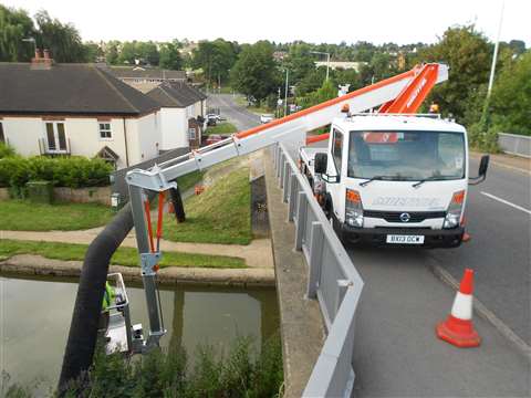 Multitel MJ 201 truck mounted platform demonstrating its below ground capabilities 