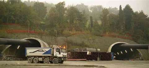 The entrance to the 2,25 km long, 140 m2 cross sectional Monte Mario Tunnel from the Bologna side