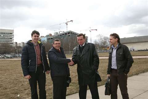 Manitowoc sales director for Russia, Jean-Claude Doucene with Capital Crane representatives Aleksand