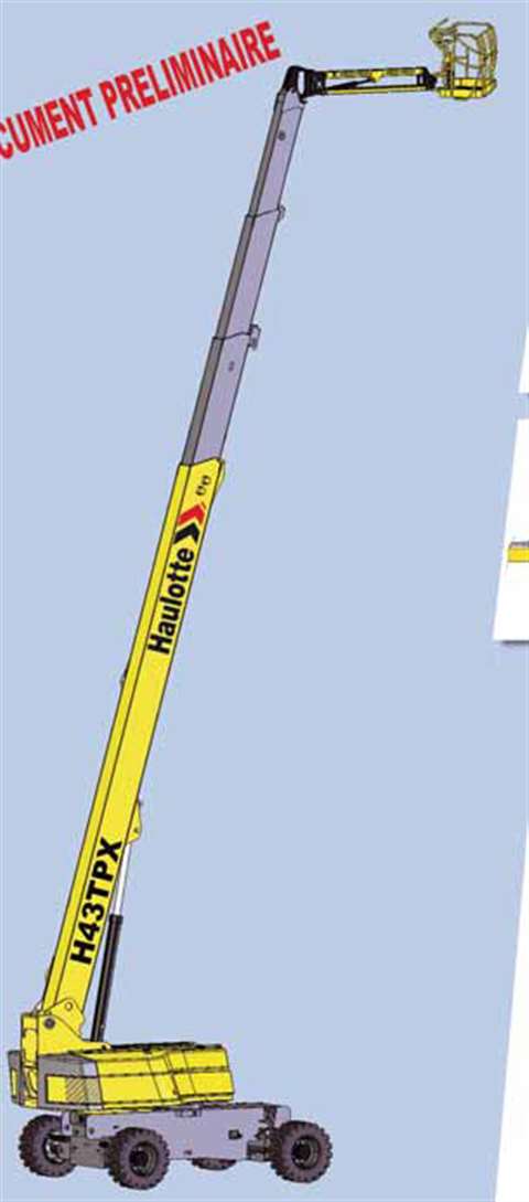 The H43 TPX, Haulotte's new 43 m telescopic boom, uses the same chassis and extending axle system as
