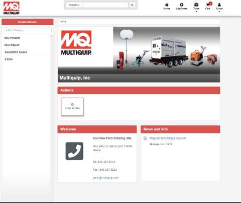 Image of the Multiquips newly designed online ordering platform interface