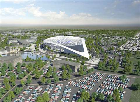 Artists impression of the Los Angeles Rams' proposed 'NFL Disney World' stadium, as dubbed by its ow
