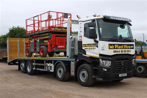 Mr Plant Hire's Sterling plant body fitted to a Renault 8x2 with a Skyjack SJ8841