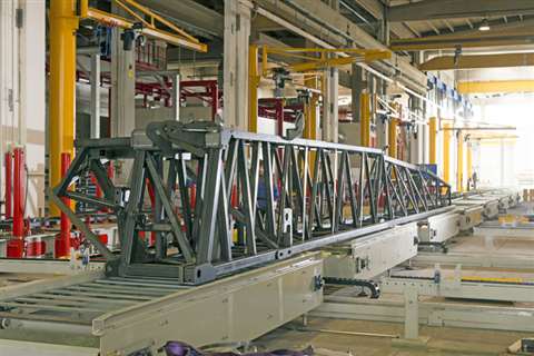 Lattice boom for a Manitowoc Potain Hup series crane in production at the Niella Tanaro factory in I
