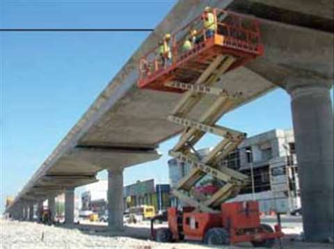 A JLG scissor lift rented from Johnson Arabia working on the new Dubai Metro project.