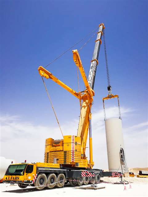 The Liebherr crane lifting wind turbine components