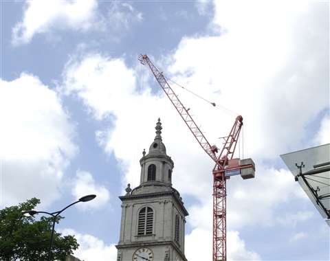 Luffing jib tower crane similar to the type on site in Bow