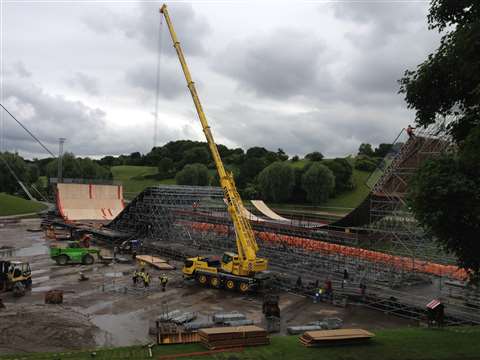 The X-Games' floating ramp under construction in Munich, Germany