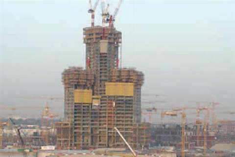 Despite riots and strikes the core of Emaar Properties' AED 3.67 billion (US$ 1 billion) Burj Dubai 