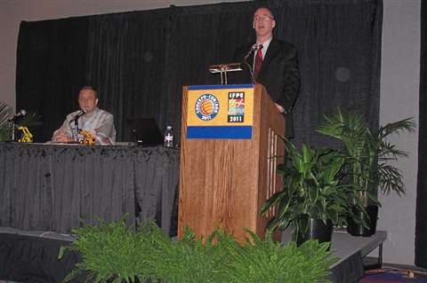 Serge Bosché, vice president of sales and marketing, Manitou Americas (left) and Dan Miller, preside