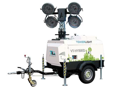 Tower Light’s VT-Hybrid features a hybrid battery/diesel system, with auto charging technology, with