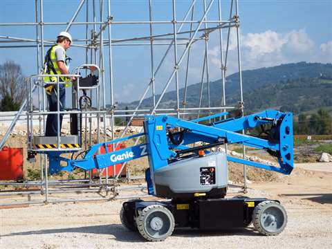 Genie's Z-33/18 overlooking the rough terrain area of its new platform and telehandler testing facil