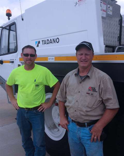 Austin Crane Service operators John Coombs and Eddie Gilmore with the new Tadano ATF 90G-4