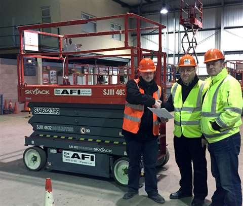 Nick Selley (centre), with Brian Kirkbride, AFI training operations manager and John Harrison, IPAF 