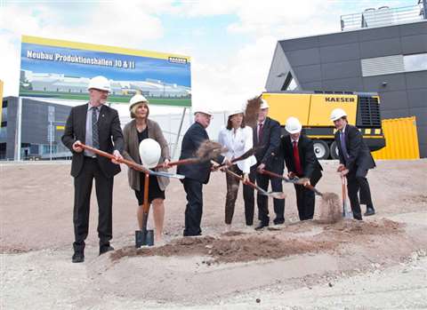 Ground-breaking ceremony for two new innovative Kaeser Kompressoren factories (from left to right): 