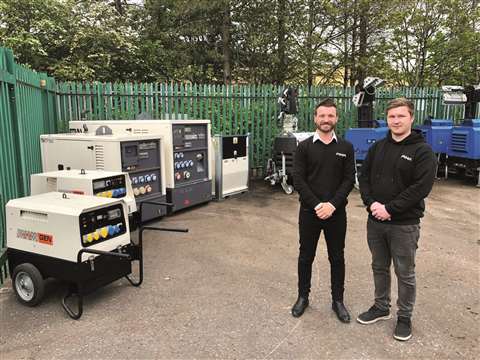 MHM Managing Director Mat Llewellyn (left) with Anthony Morris, the firms’ Used Equipment Sales Manager, beside a selection of used MHM generators ready for sale