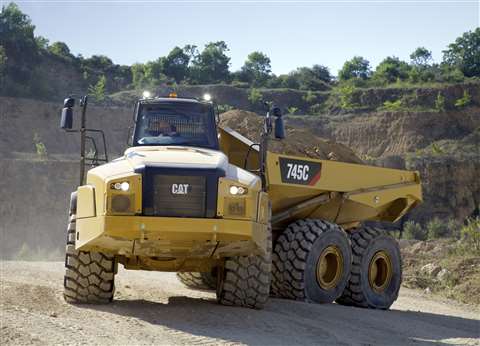 Caterpillar's 745C being put through its paces on its launch in Malaga, Spain