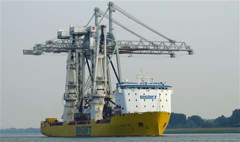 Happy Sky carrying two oversized STC container cranes 