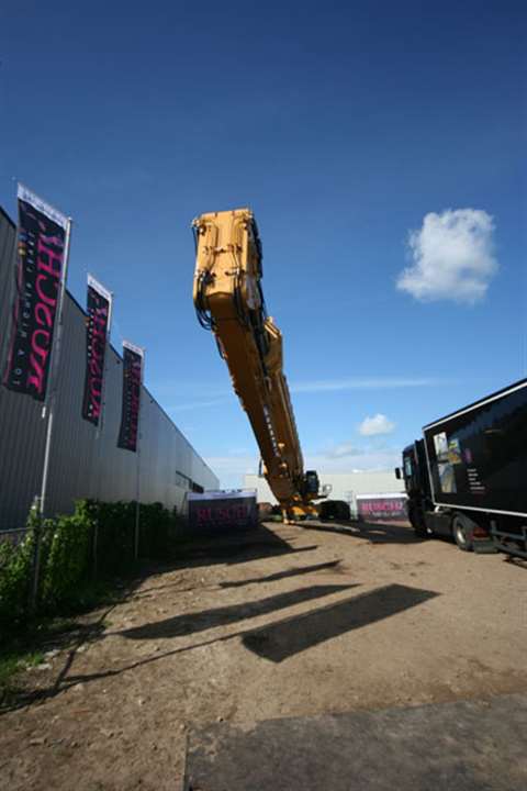 Rusch's new 90 m high-reach TUHD demolition crane awaits its first deployment to full height prior t