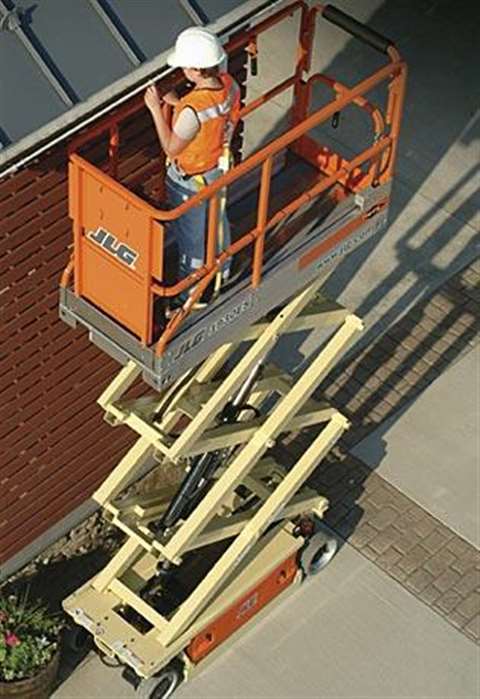 JLG's 1930ES scissor lift has an elevated platform height of 18 feet, 9 inches and is 30 inches wide
