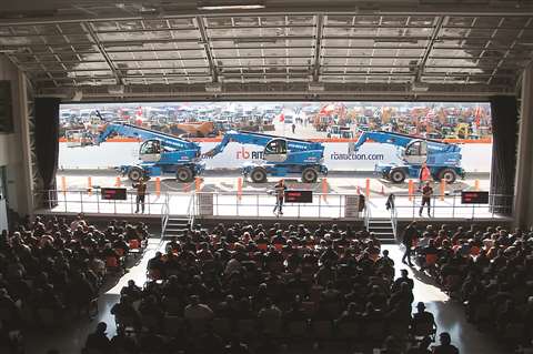 Terex AWP Genie telehandlers on auction at a Ritchie Bros. site in Caorso, Italy.