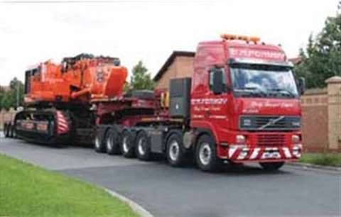The 120 tonne base carrier its astride one of Gary Formby's low loaders