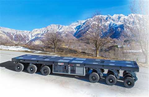 Cometto Eco1000 6 axle module grey out in the snow suspension up on a gradient