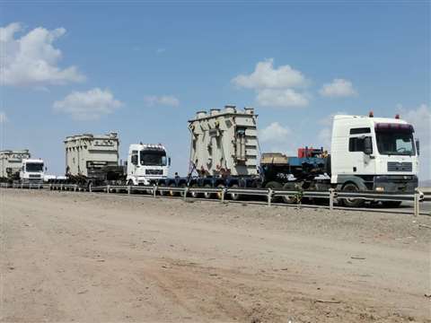 The smaller (56 tonne) transformer followed by the two larger ones (99 tonnes each)